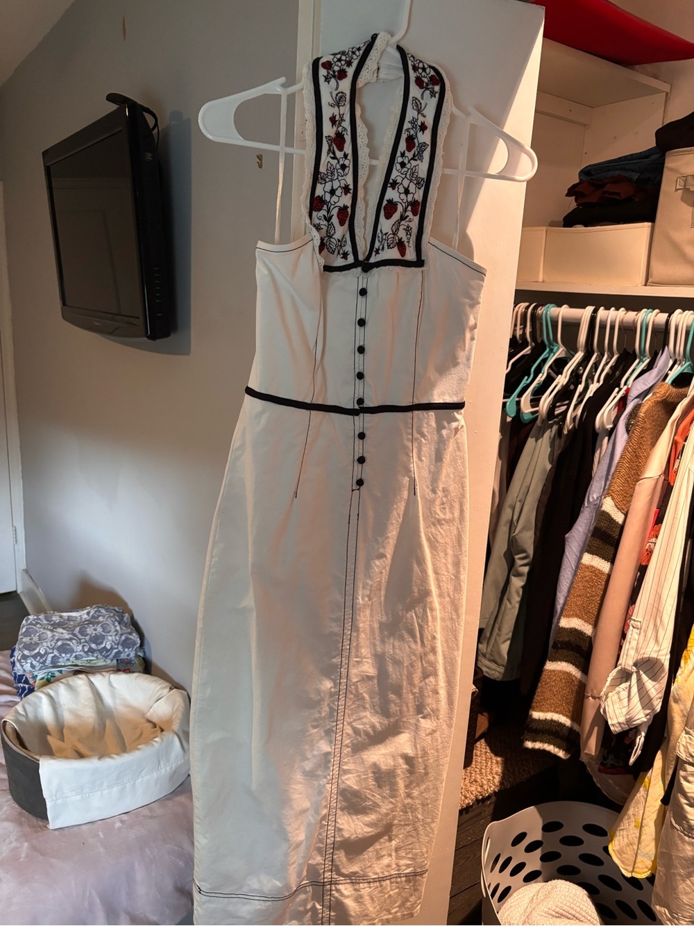 Maeve White Maxi Dress with Embroidered Halter Neck